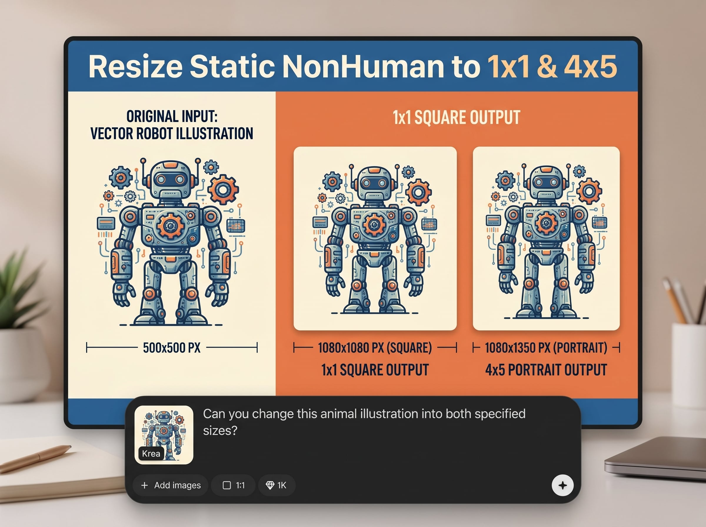 Instant 1x1 and 4x5 outputs