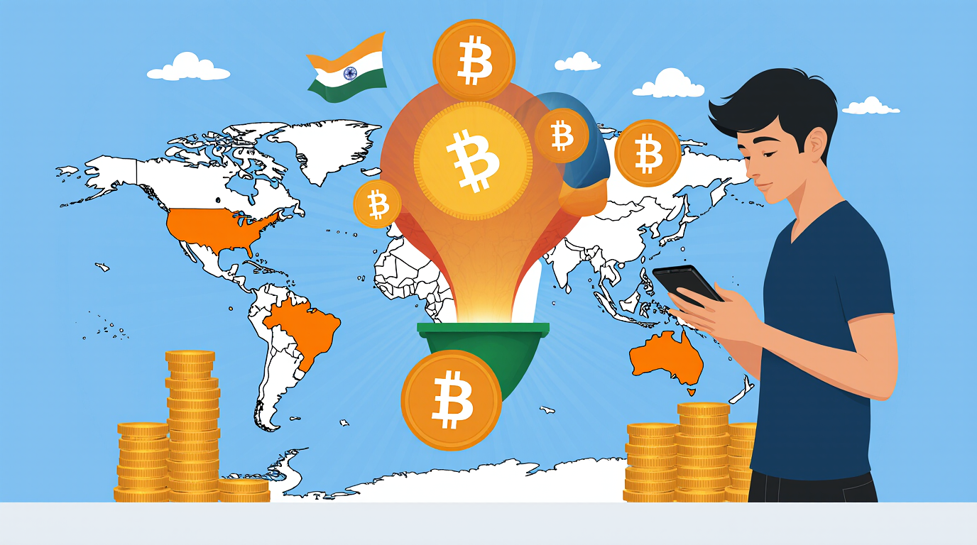 Bitcoin coin and Indian rupee notes — Bitcoin all-time high reaction in India