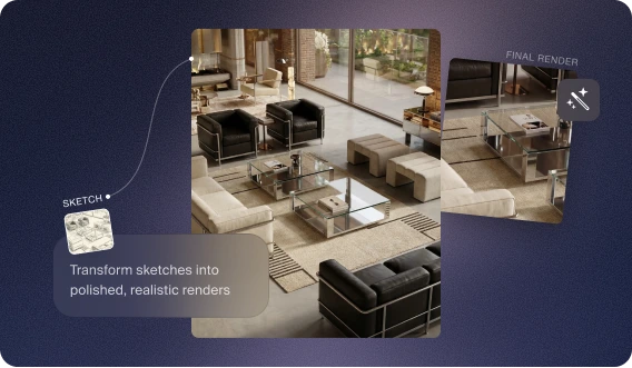 AI upscaled interior design render