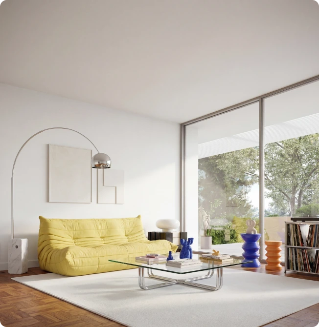 Enhanced high resolution moodboard-style interior image