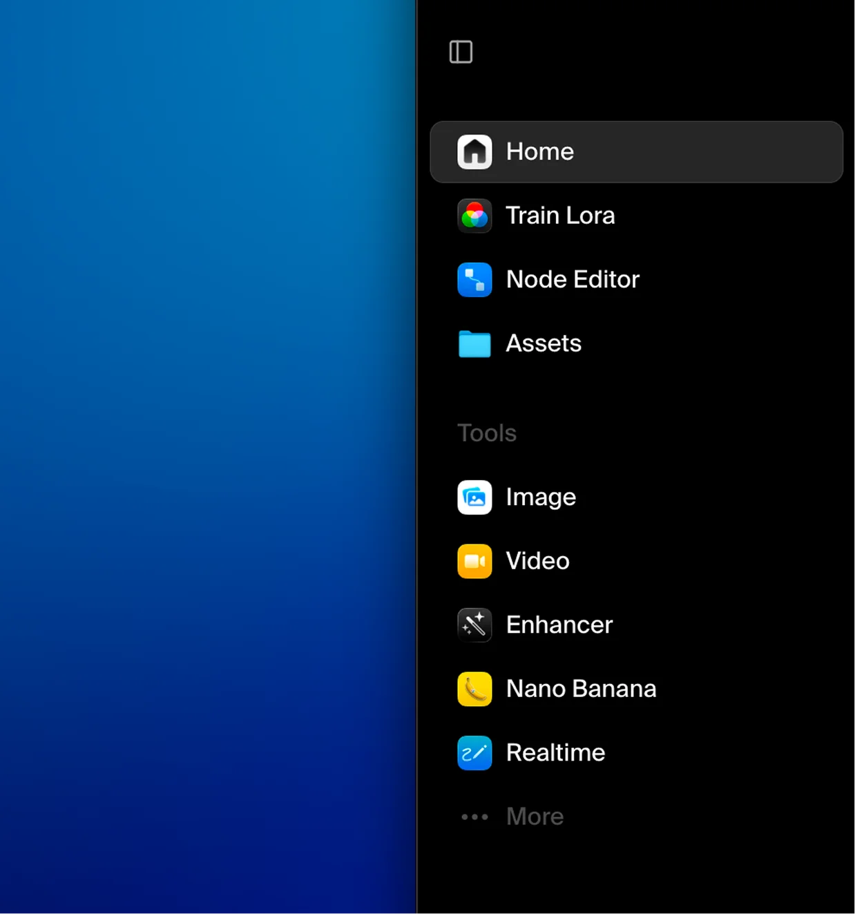 Krea's unified sidebar with all creative tools in one place