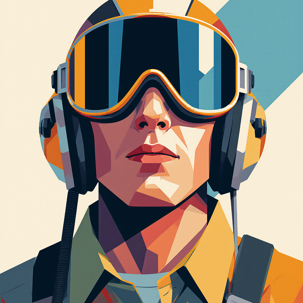 Minimalist geometric illustration of a WW2 pilot, colorful