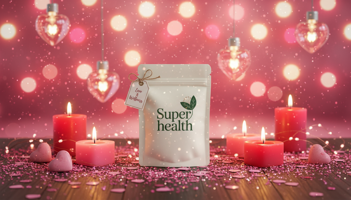 Seasonal Valentine's display with red gifts and desserts