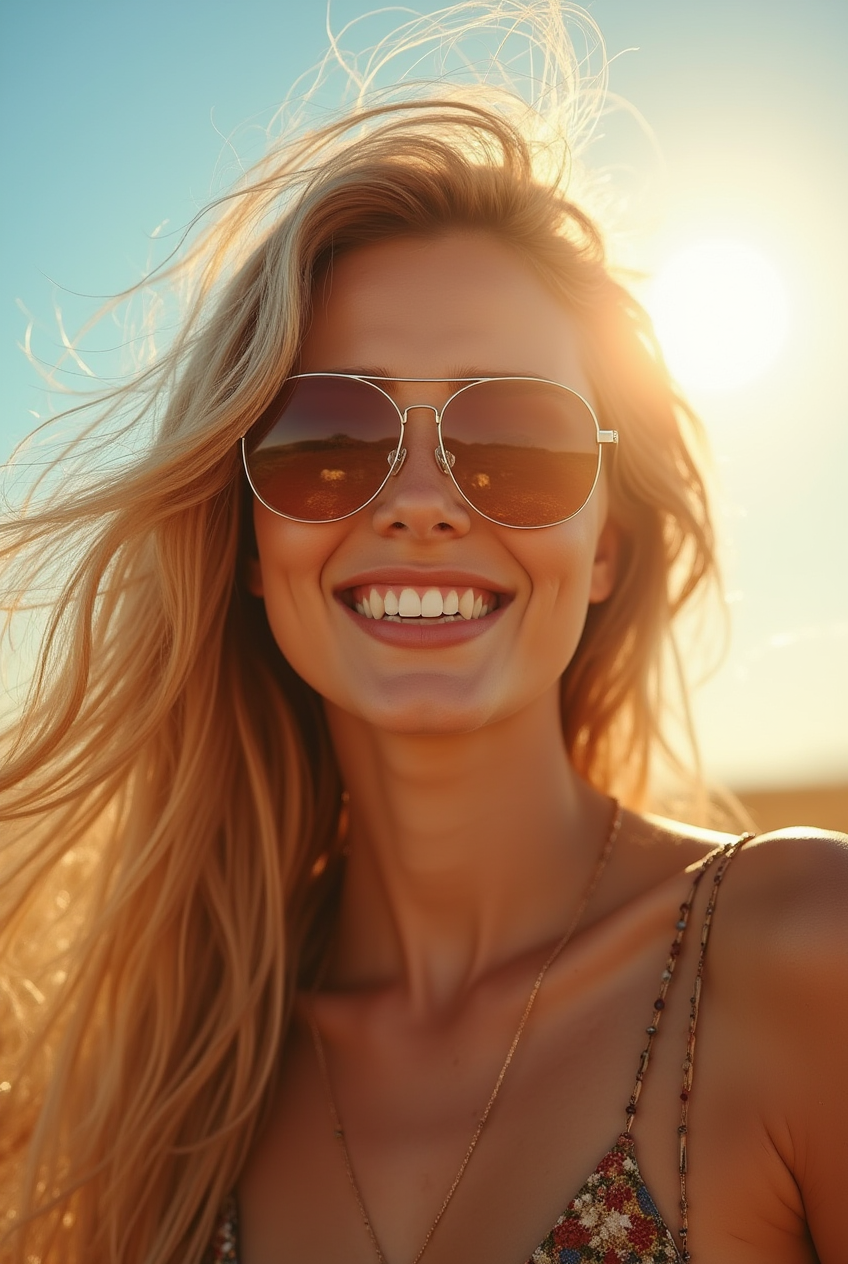 Young woman under golden sunlight