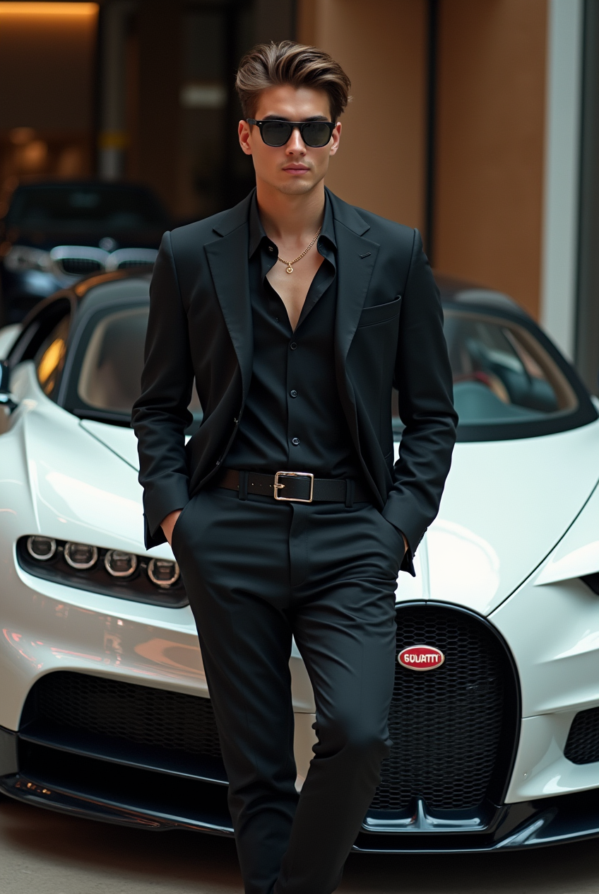 Empreendedor com Bugatti Chiron branco perolado
