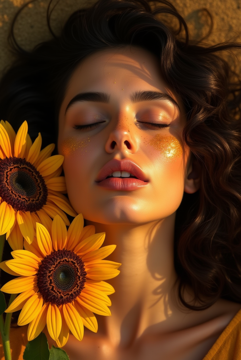 Ethereal woman with sunflowers