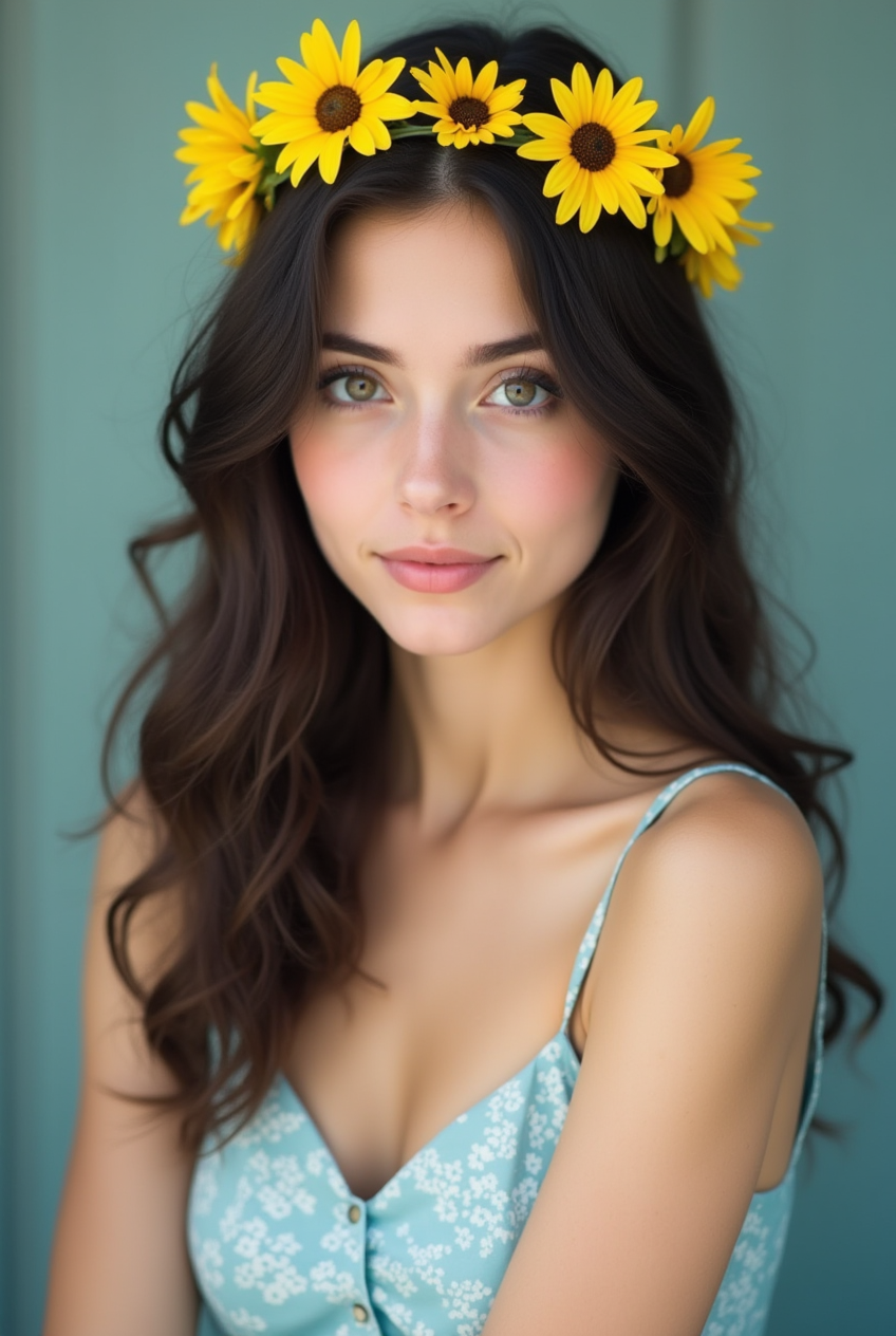 Woman with flower crown in soft light