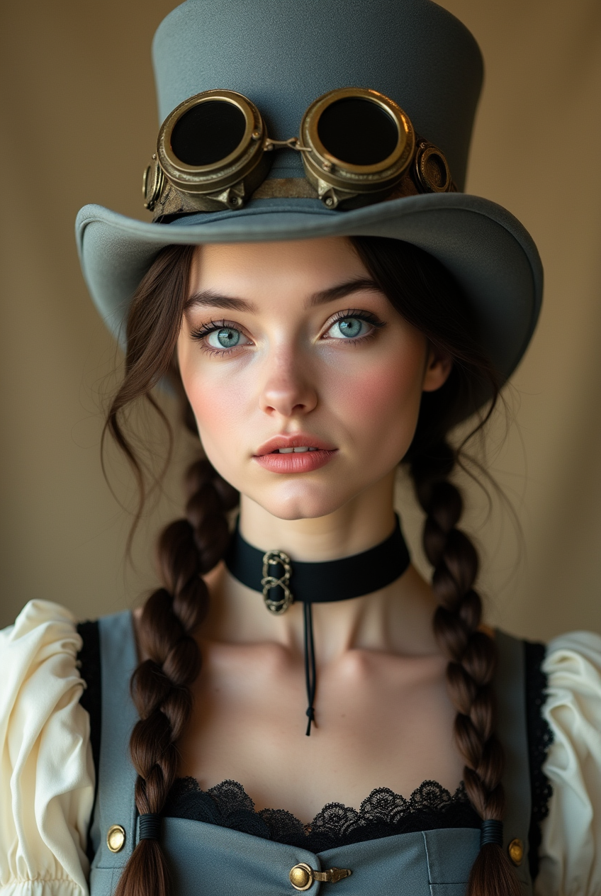 Steampunk woman in high-resolution portrait