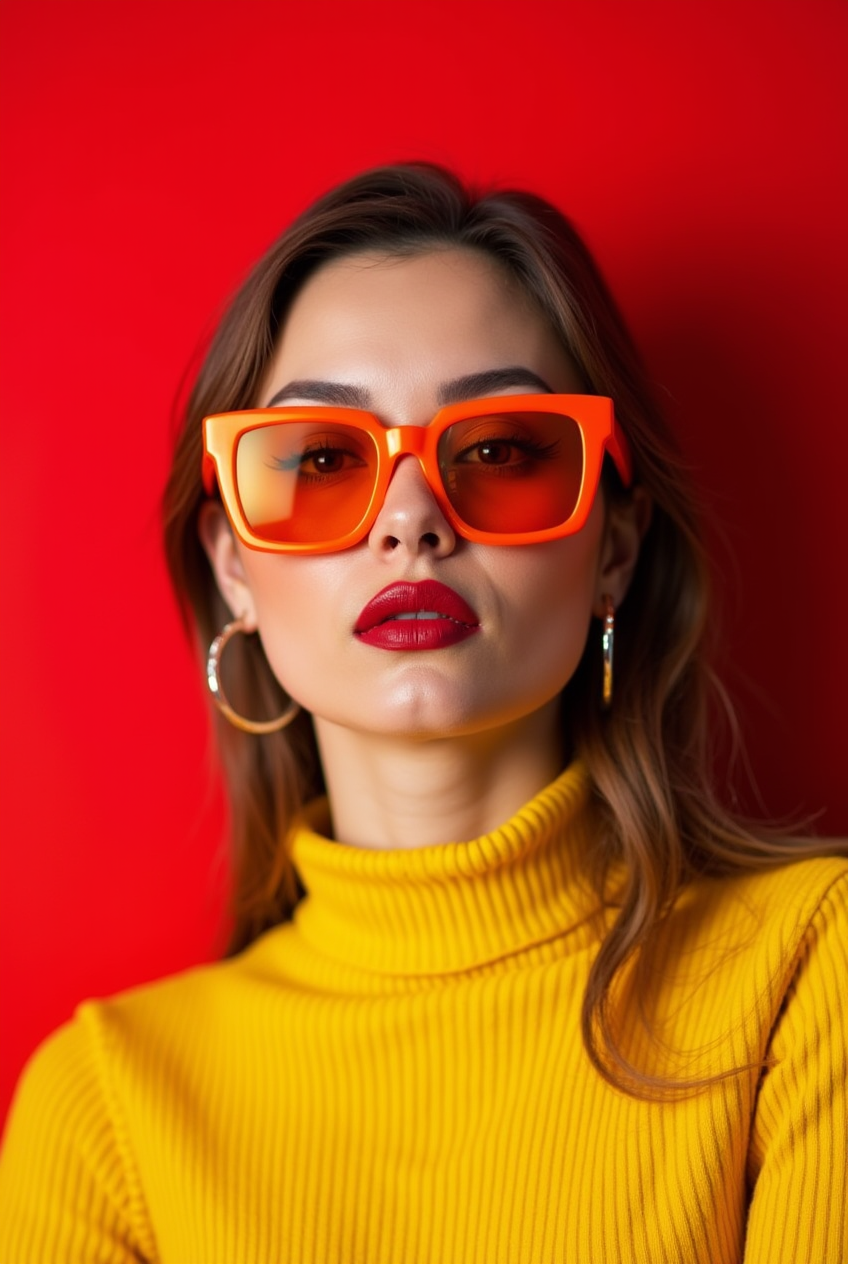 Woman with orange sunglasses and yellow sweater