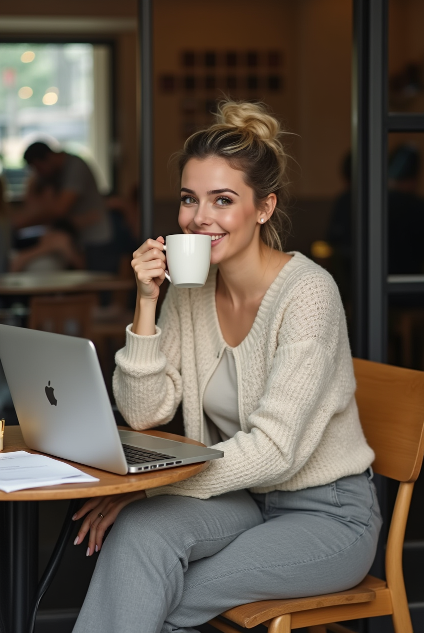 Female entrepreneur in a cozy café setting