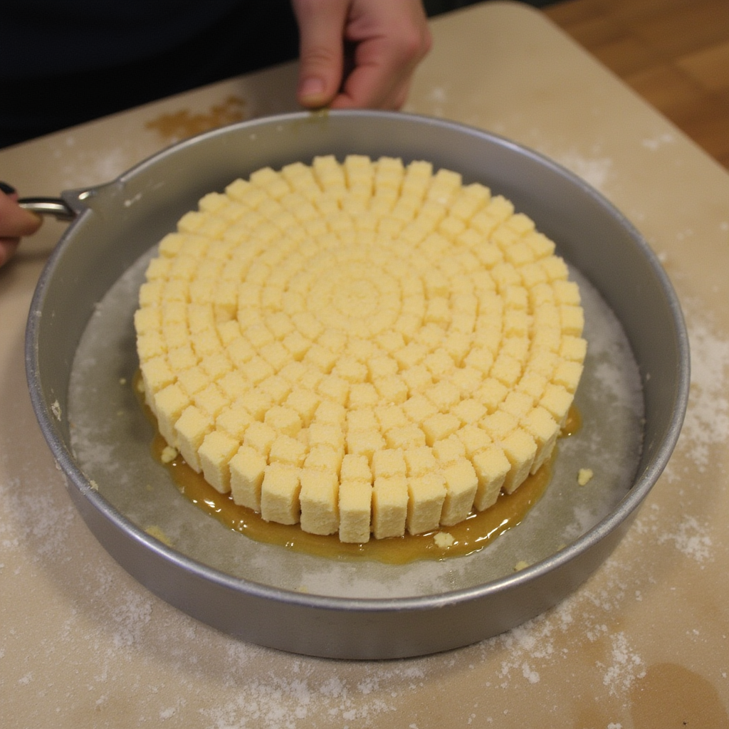 Compactando la base de galleta triturada con mantequilla en el fondo de un molde desmontable