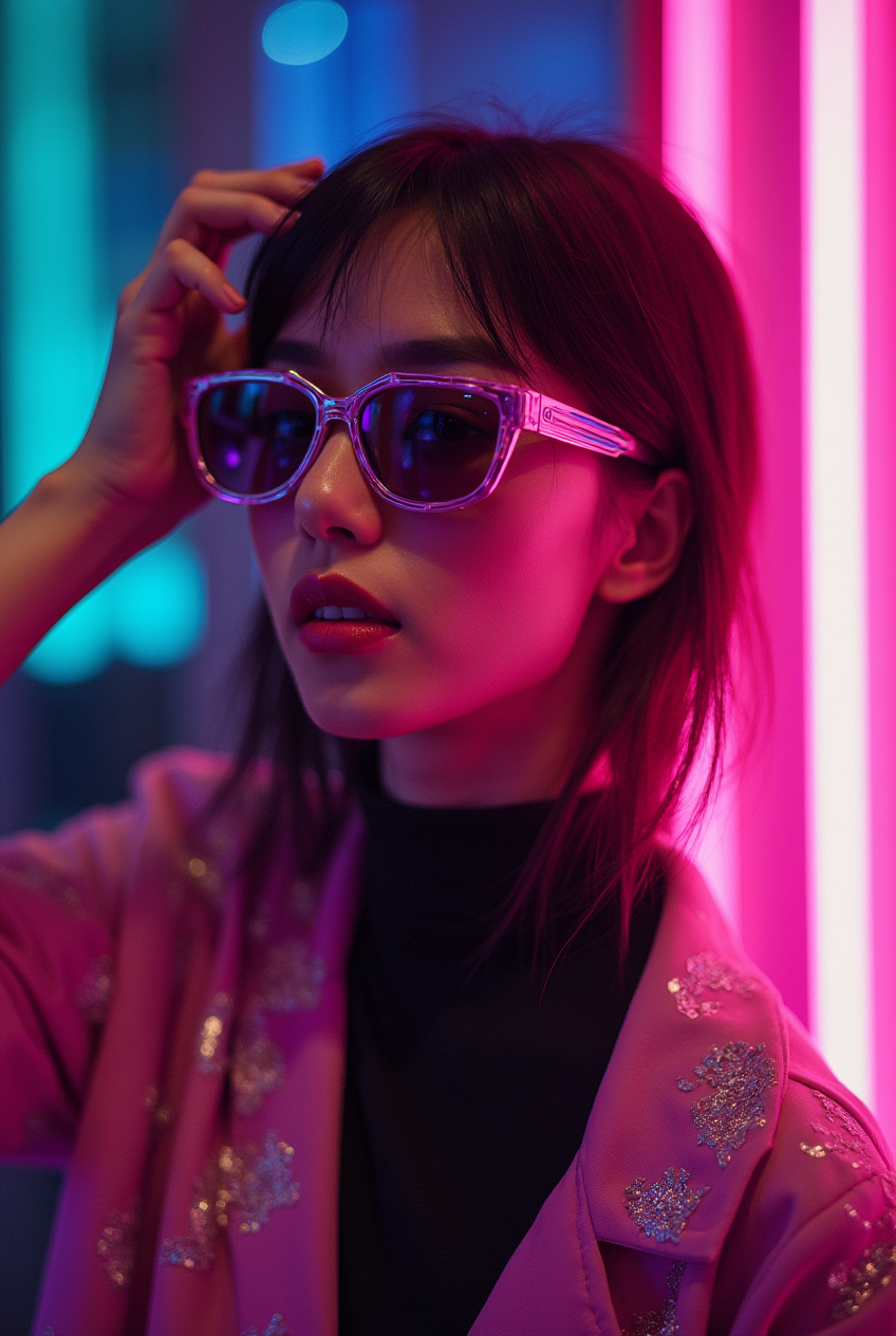 Carro de corrida em cidade neon