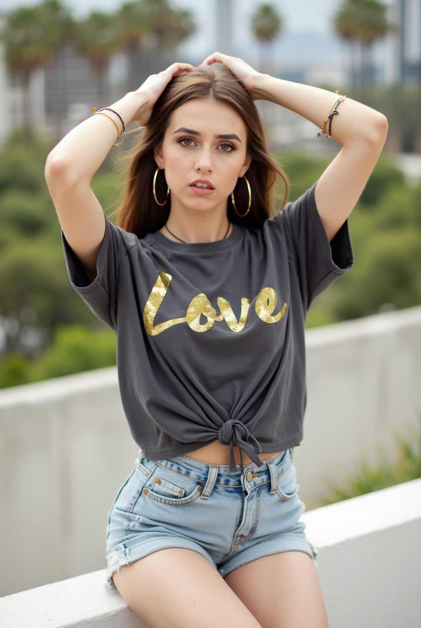 Young woman on guardrail in urban setting
