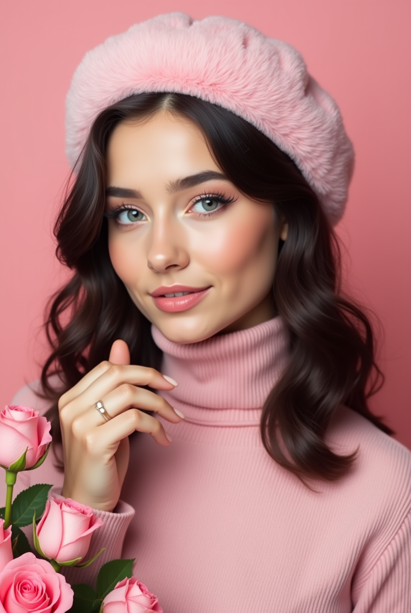 Portrait of a young woman with a pink theme