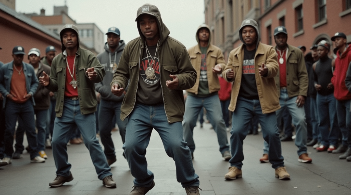  Hip-Hop A group of cap-wearing dancers perform a stylin' freeze to the beat of old hip-hop tracks.