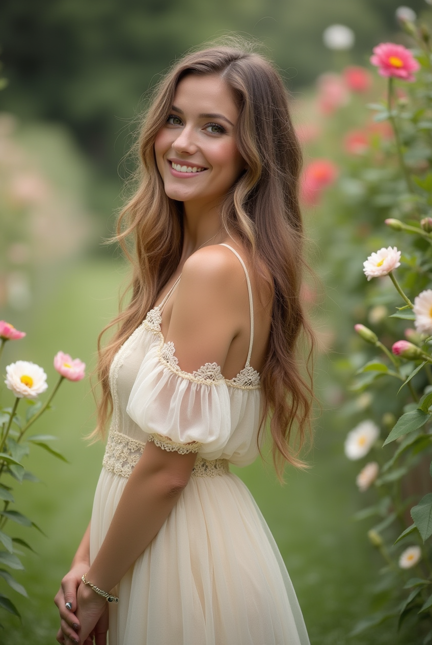 Whimsical woman in a garden