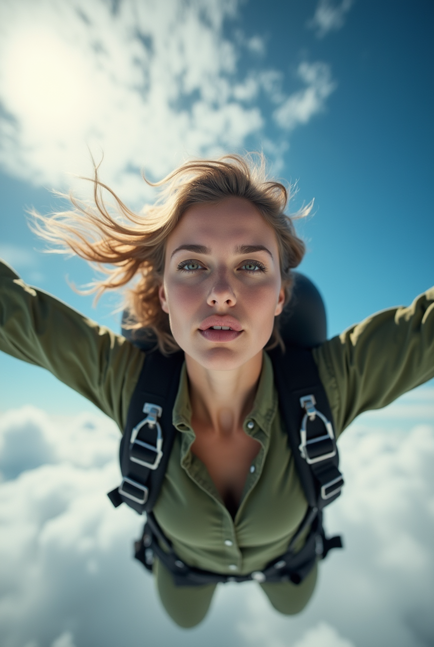 Woman in freefall parachute jump