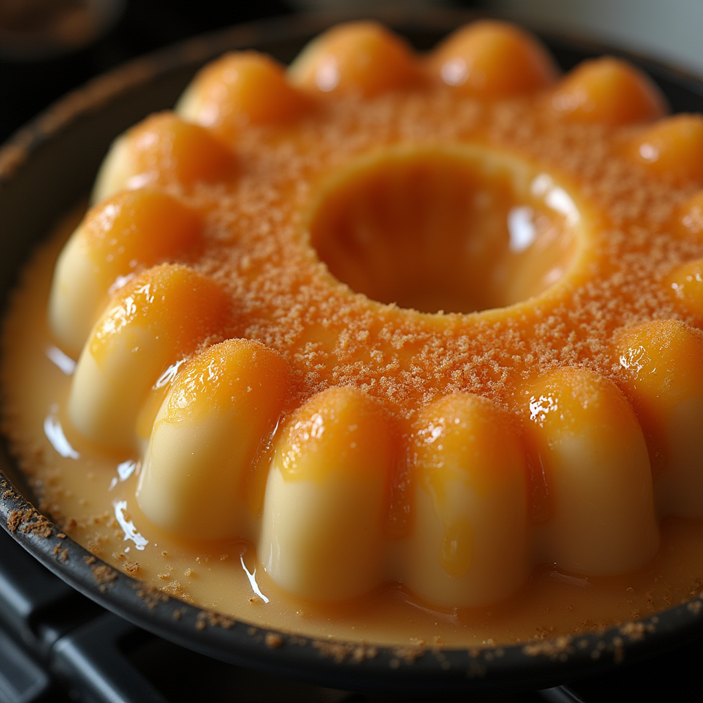 Vistiendo el interior de una flanera con caramelo líquido caliente recién hecho