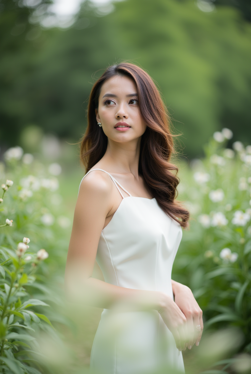 Portrait of a woman amidst greenery