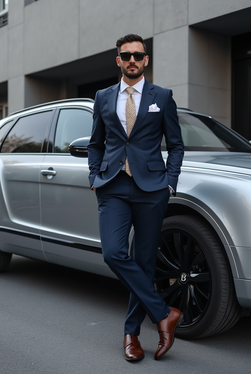 Homem de terno com Bentley SUV