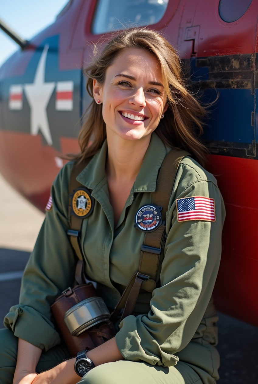 Woman in a pilot jumpsuit