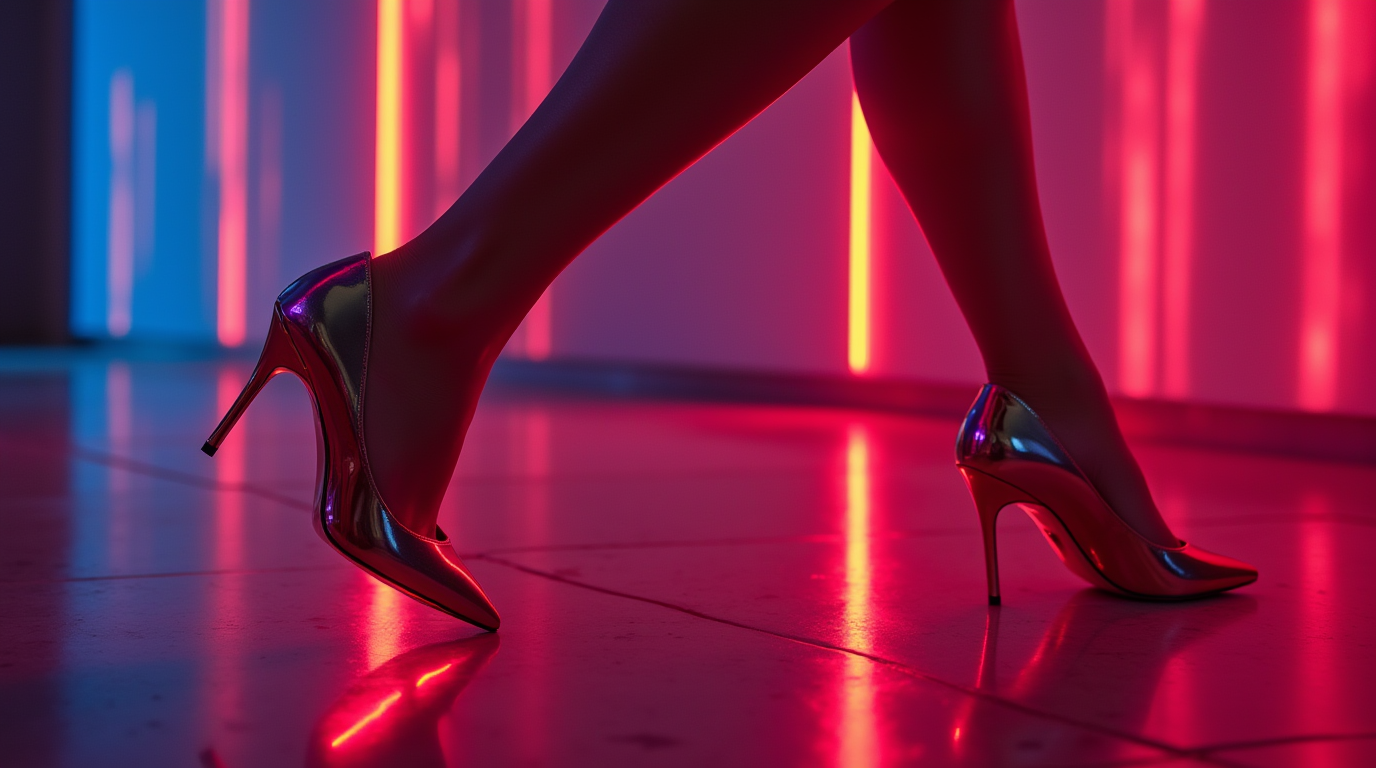 High Heels A girl in heels: sharp lines and curves in High Heels style, glints of neon light.