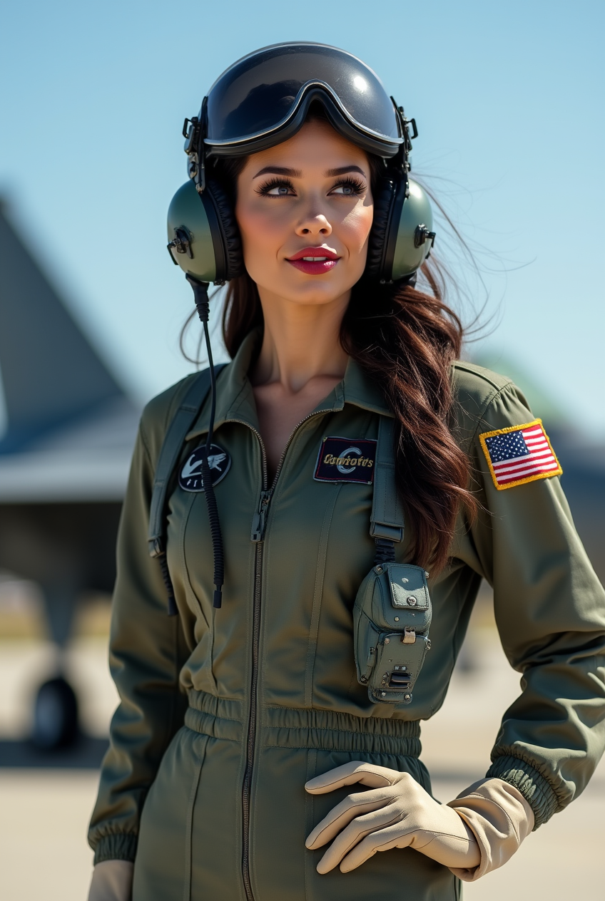 Female fighter pilot with aircraft