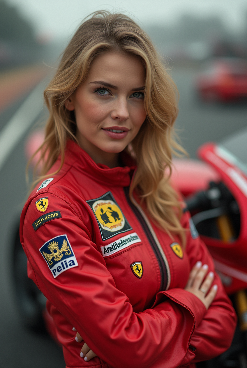 Woman in a vibrant red jumpsuit