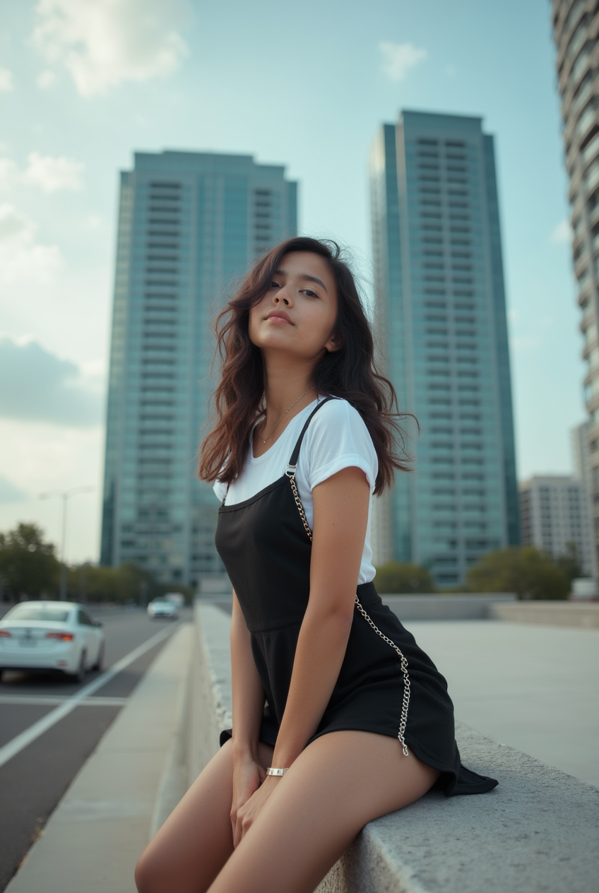 Young woman on a concrete structure