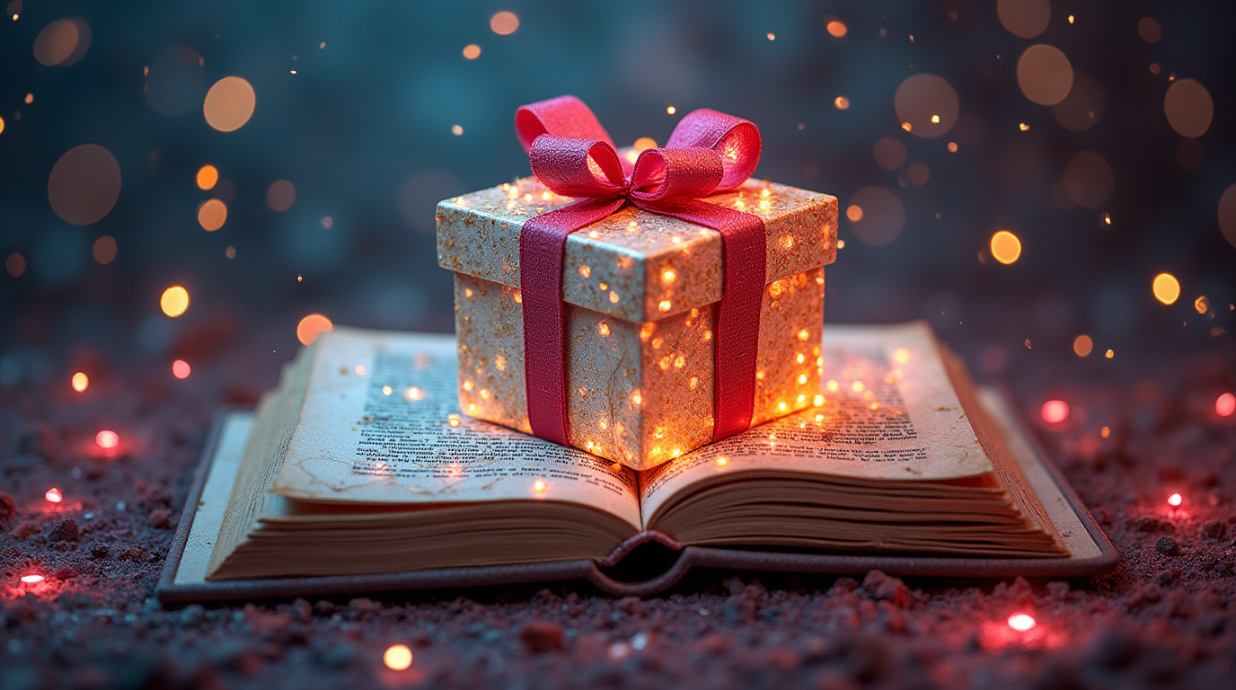 fantasy book as a birthday present, vibrant colors