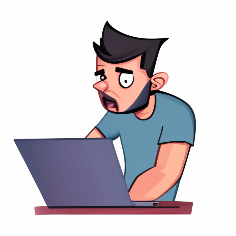 KREA AI Cartoon style, a frustrated man hits his laptop