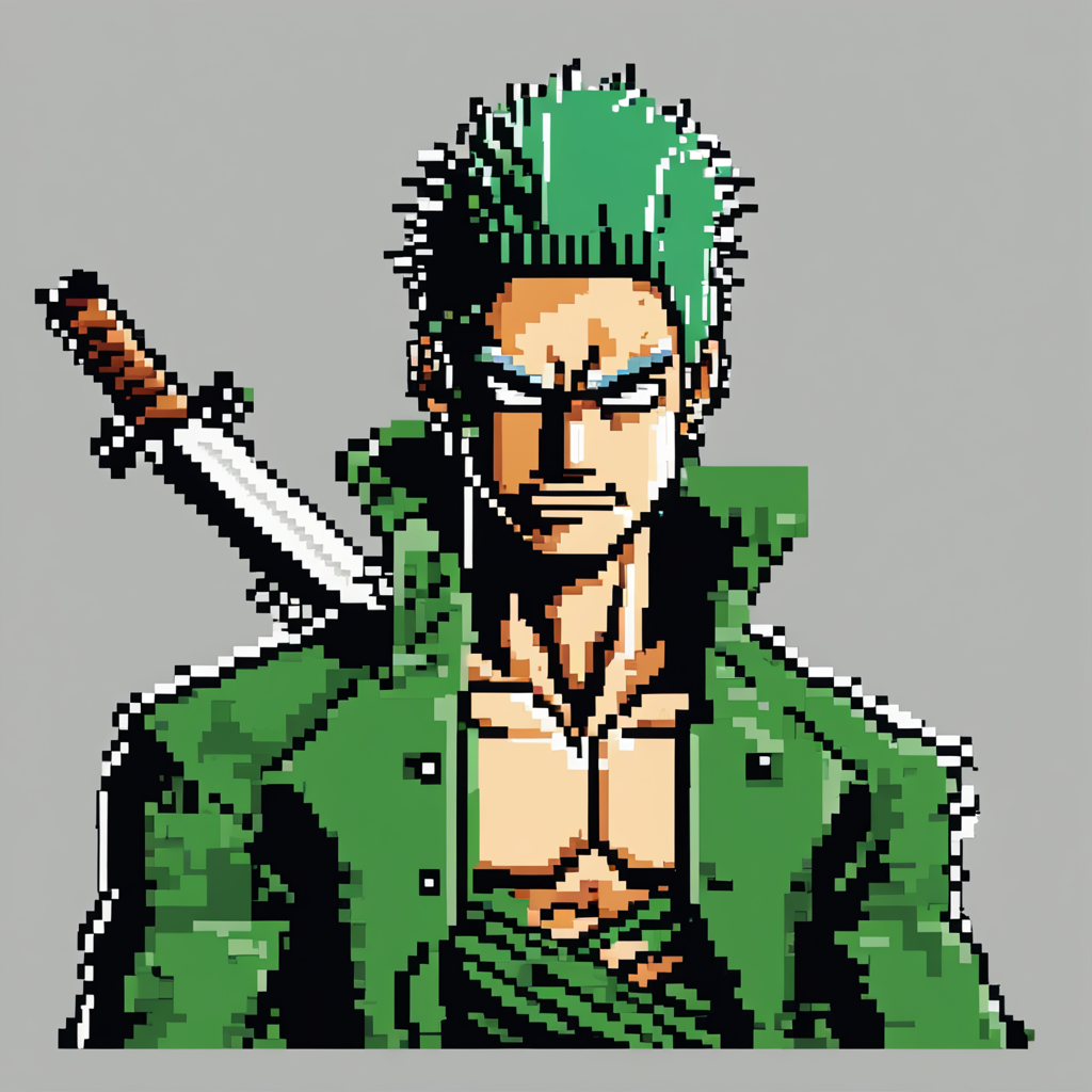 KREA AI - Create a pixel art design of Zoro from One Piece,