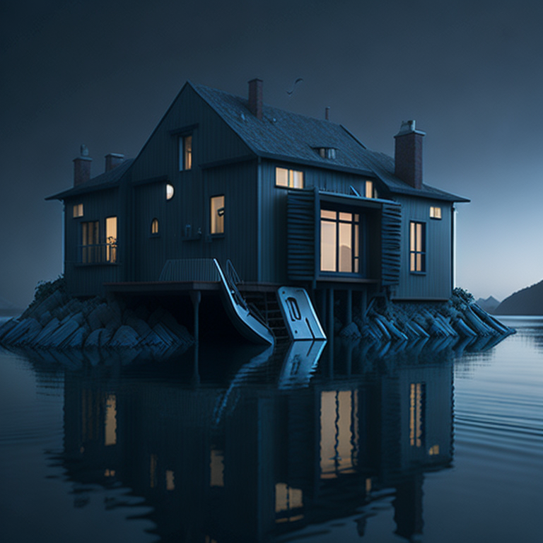 floating house with huge padlock