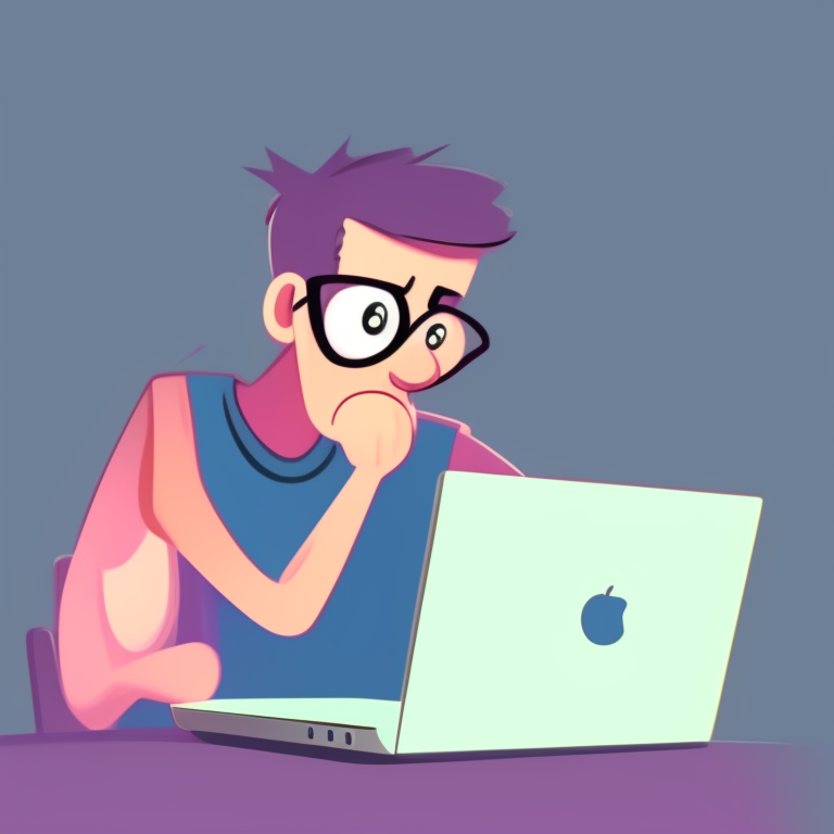 KREA AI Cartoon style, a frustrated man hits his laptop