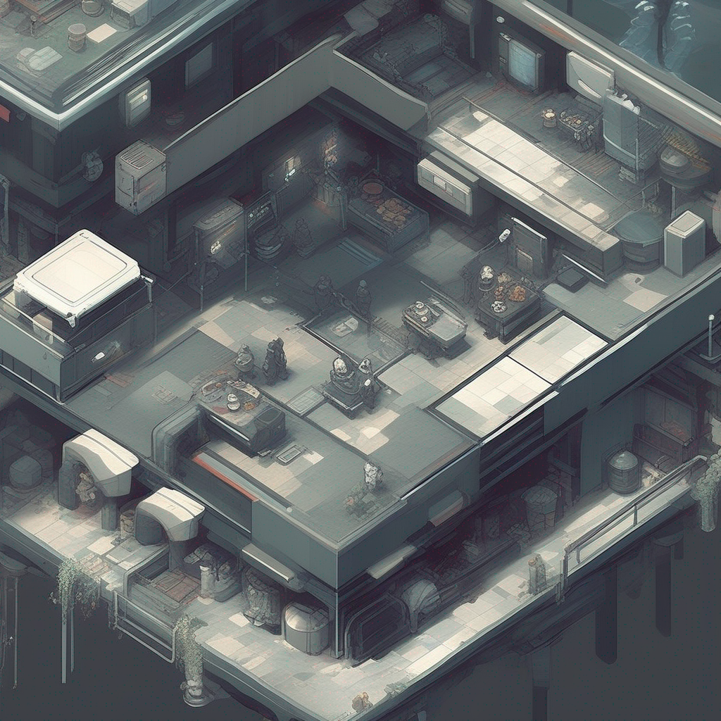 KREA AI - isometric top-down, sci-fi, futuristic, game art,