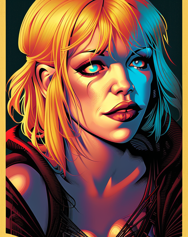 KREA AI Poster of Courtney Love, comic, Dan Mumford, Todd