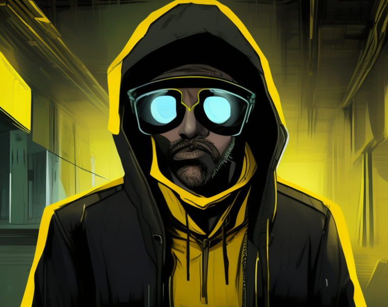 A hacker programmer who tries hard to infiltrate the cyberpunk world, but now he is stuck under an overpass in the cyberpunk world and smokes an electronic cigarette, and this guy's name is Sisilix! And he loves yellow and sees yellow everywhere