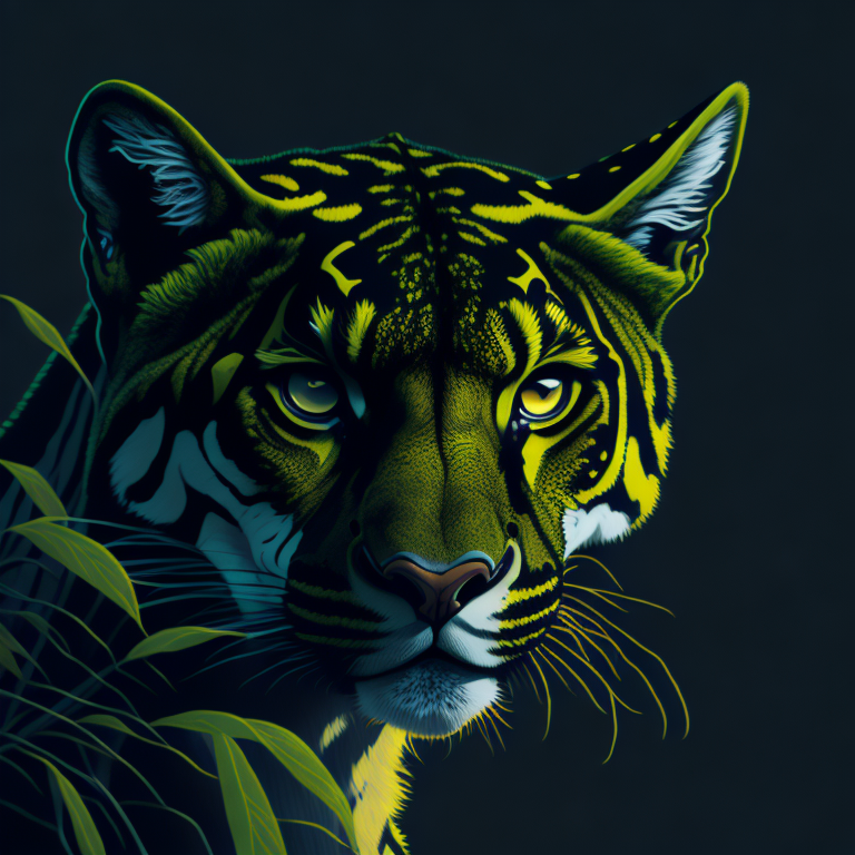 
puma, golden eyes, jungle background, neon spots