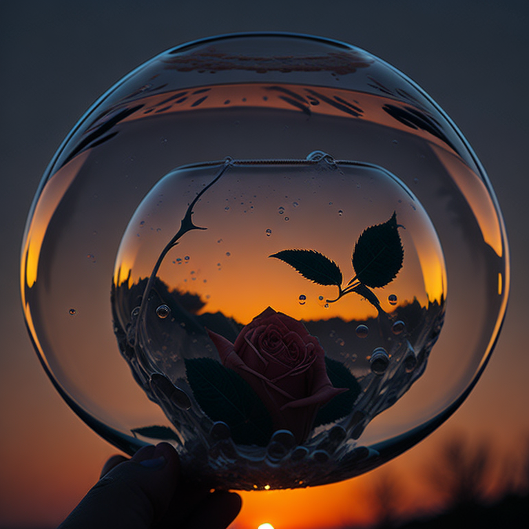 glass bubble and rose hybrid.  sunset inside bubble