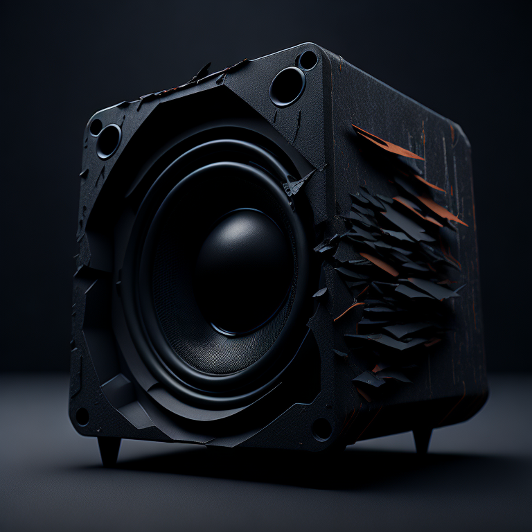 KREA AI speaker subwoofer concept art, distorted, torn tap...