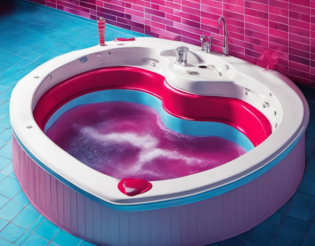KREA AI realistic photo of an 80s heart shaped jacuzzi, c...