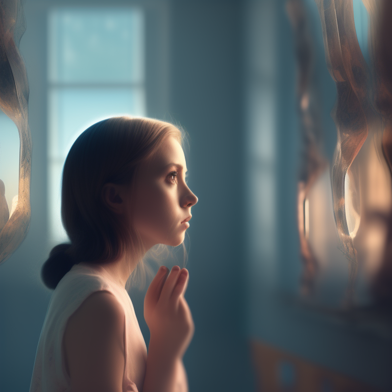 girl looking for herself, surrealism, High Definition, 8k, Cinematic, Wallpaper