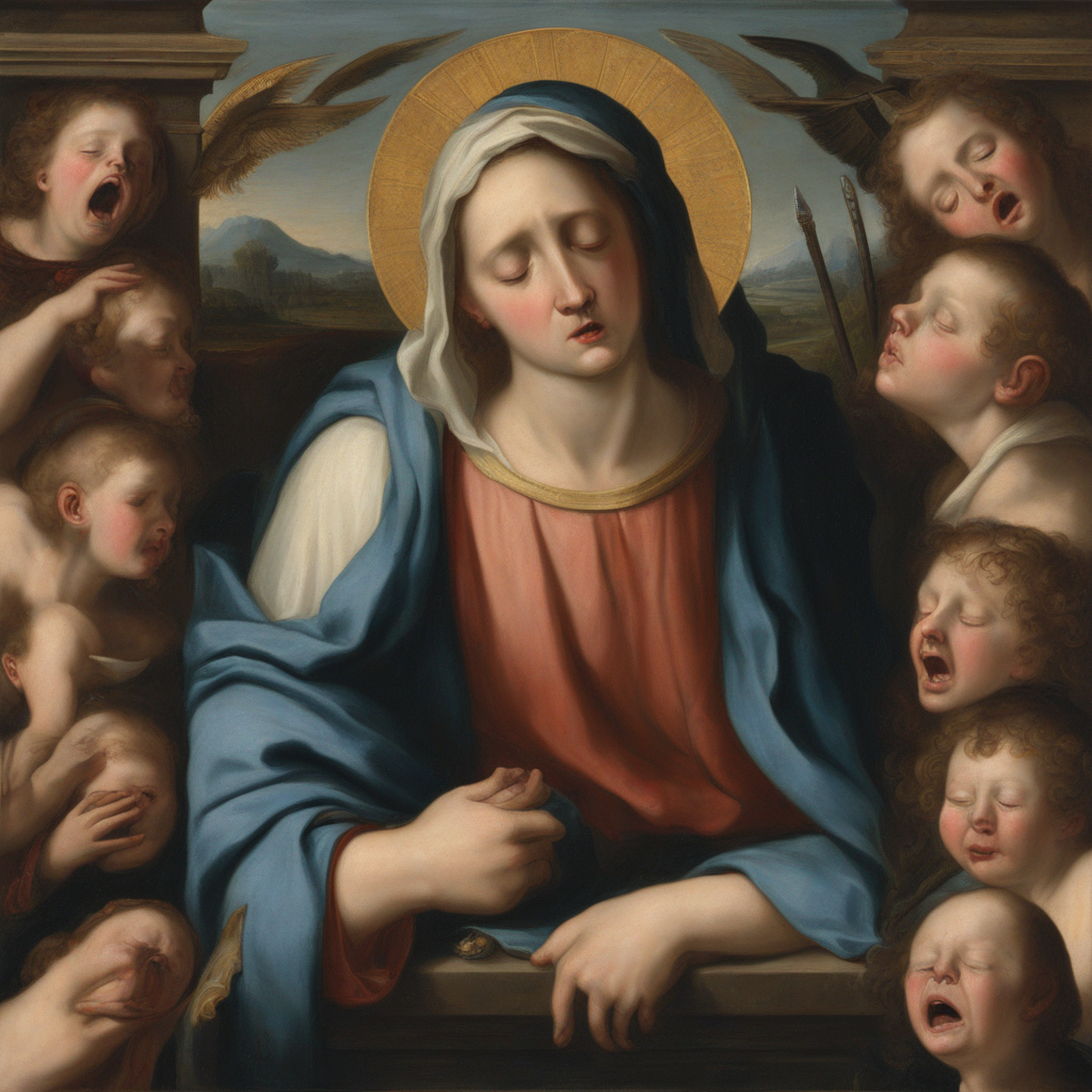 KREA AI classical painting, a saint crying