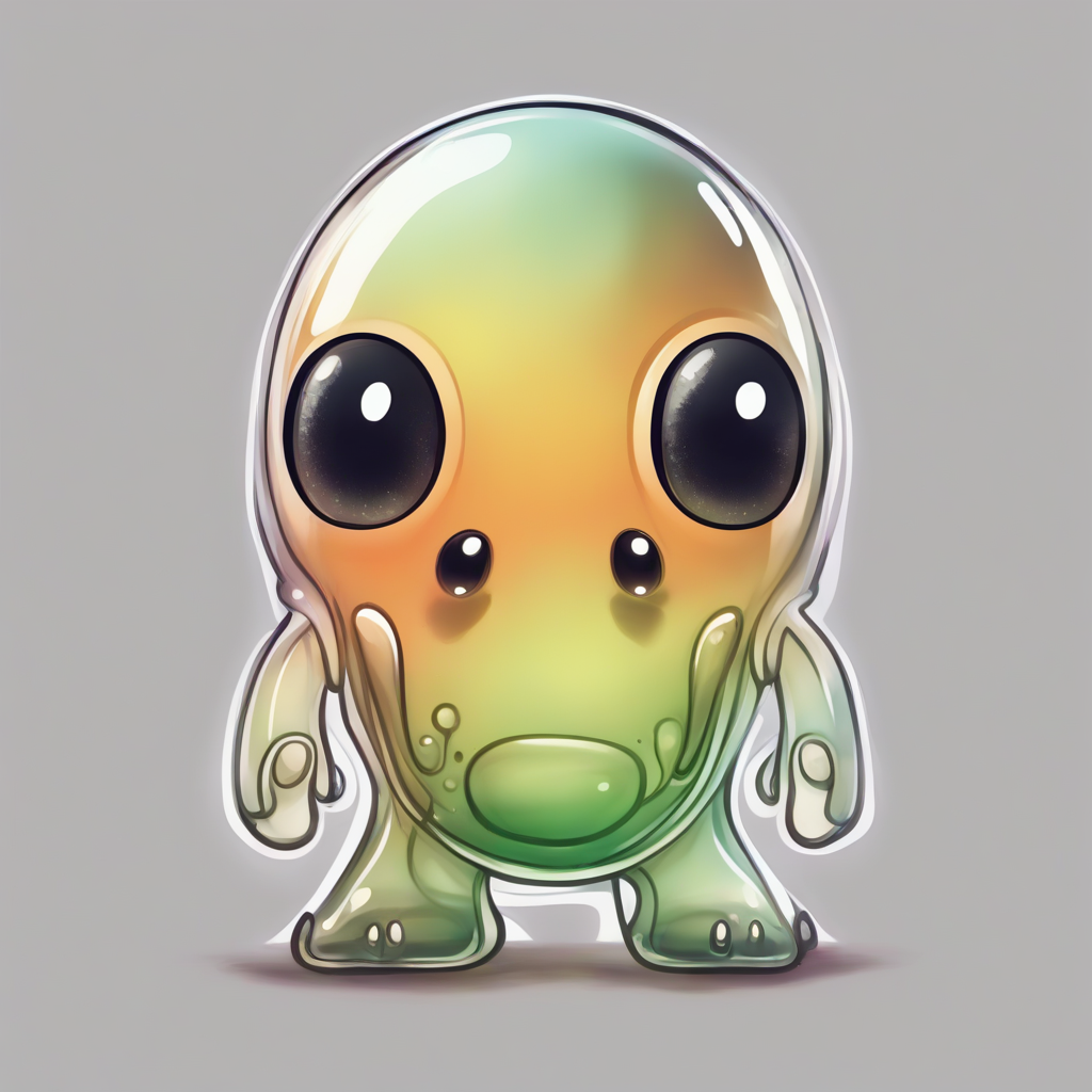 KREA AI - a transparent gummy alien with eyes, mouth and fe…