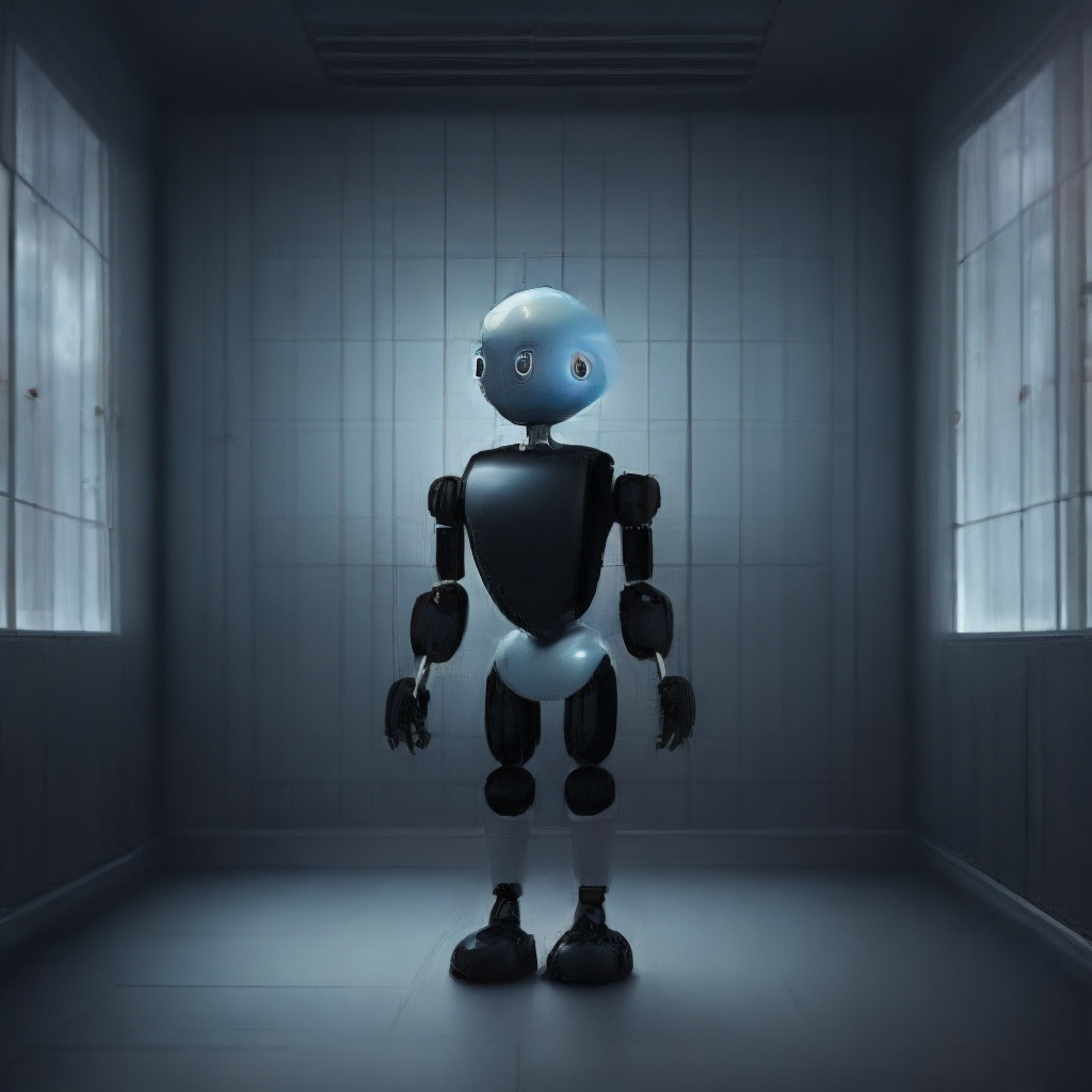 KREA AI Dark dingy high tech interior. A melancholy humano...