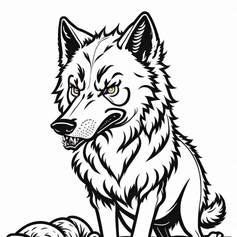 KREA AI Dire wolf, kid coloring page, cartoon style, not c...