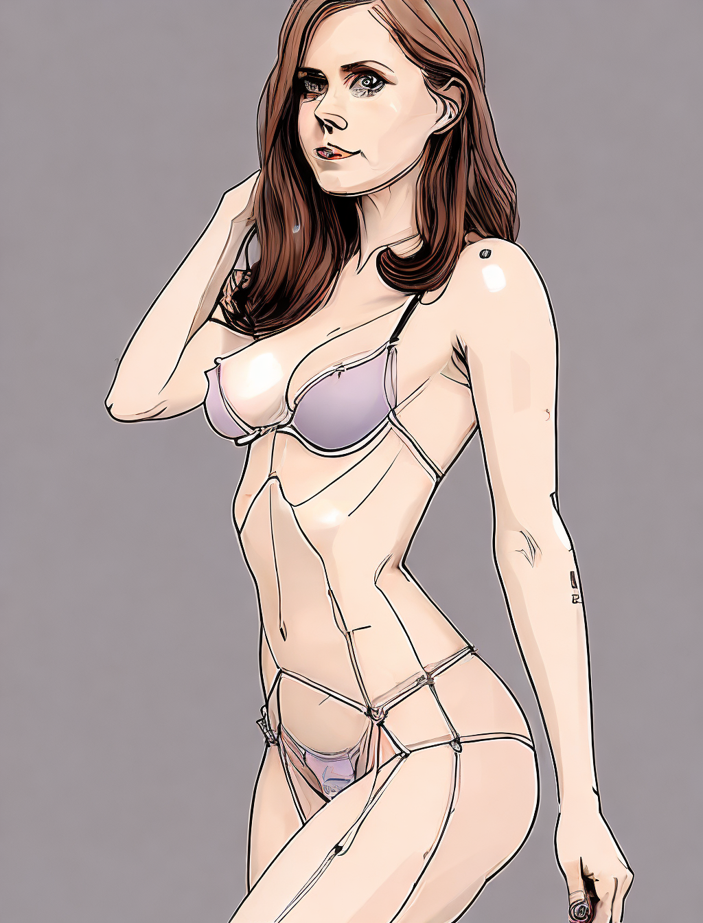 full body, Amy Adams in transparent and small lingerie, detailed eyes, showing the ass