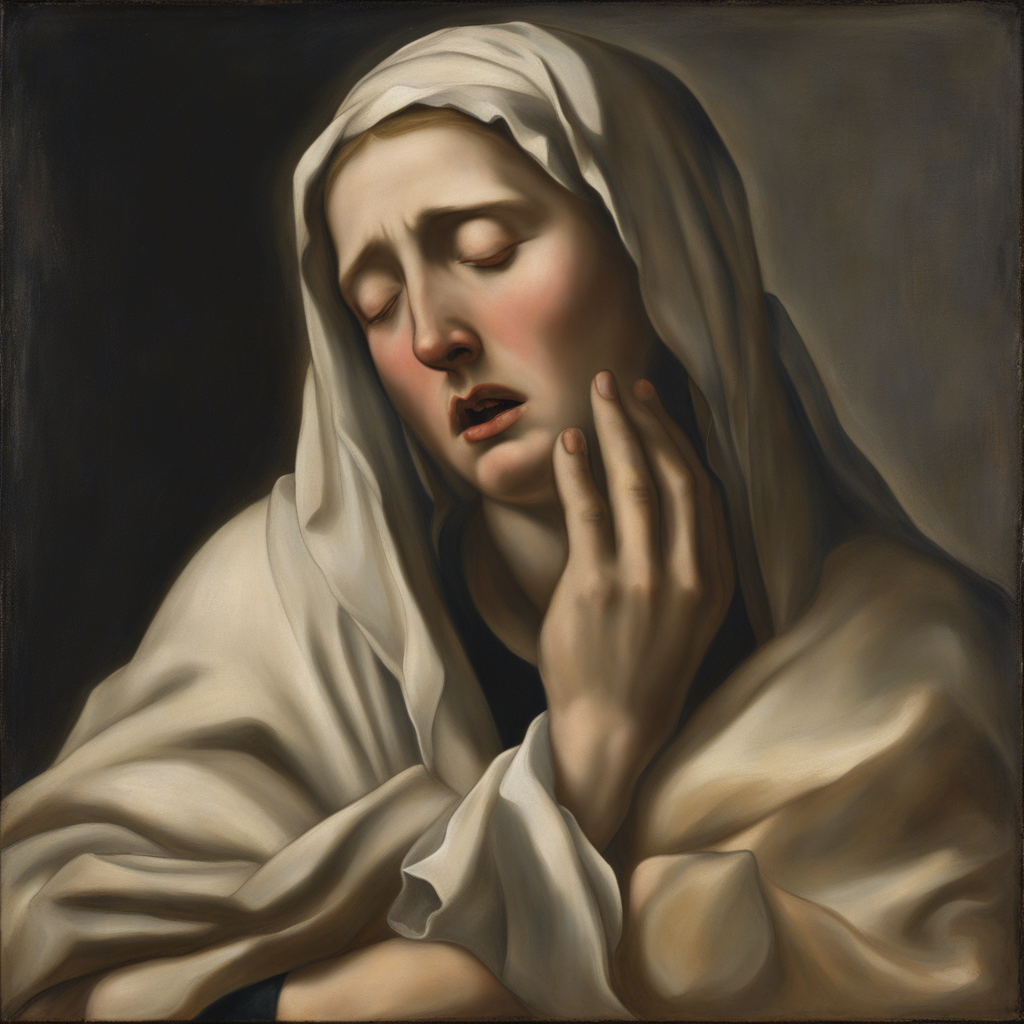 KREA AI classical painting, a saint crying
