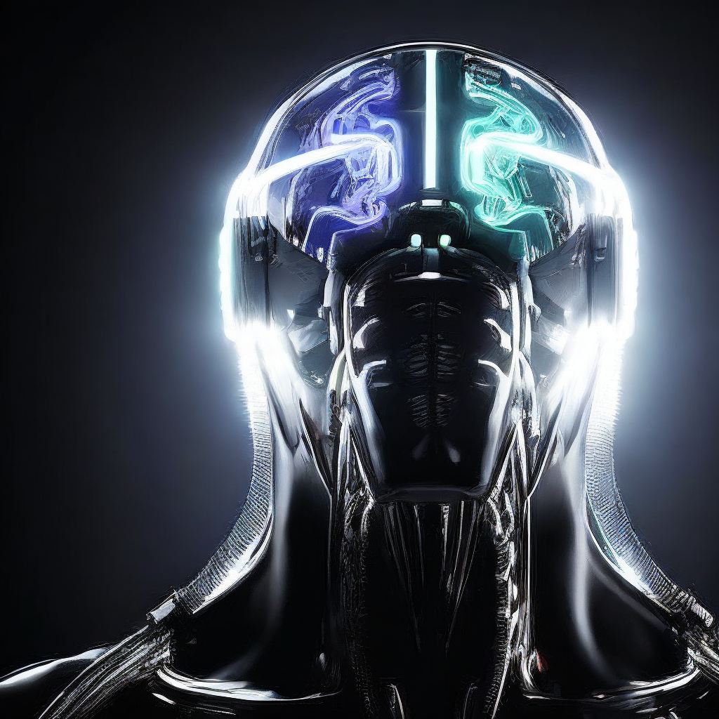 a brain made of light and connections going out of a desktop computer in a dark background
