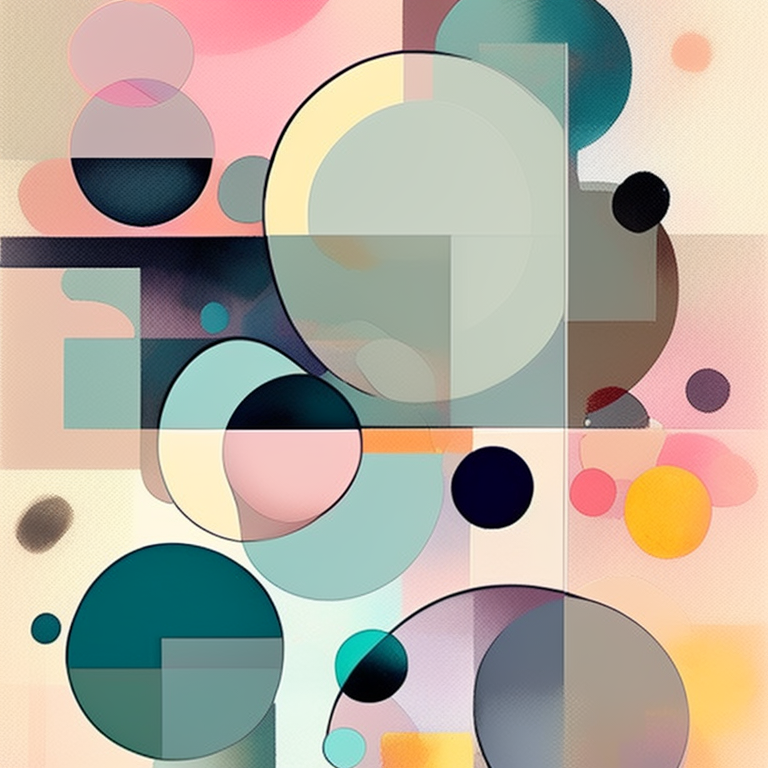 Create an abstract design poster using muted, pastel colors, inspired by the minimalist artwork of Wassily Kandinsky.